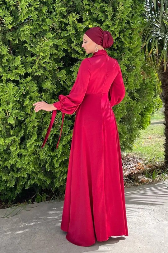 Şarap Rengi Elvira Tesettür Abiye