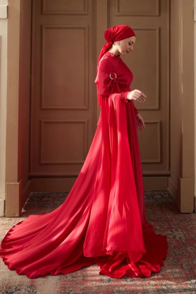 Melisa Taşlı Abiye Kırmızı