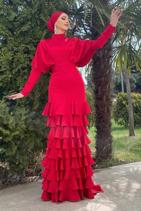 Kırmızı Asude Tesettür Abiye