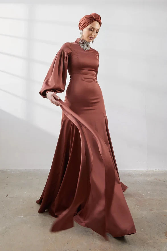 Serenay Taşlı Kiremit Kiremit Rengi Abiye