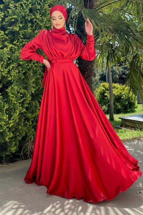 Kırmızı Mihra Tesettür Abiye
