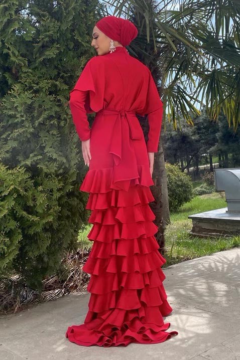 Kırmızı Asude Tesettür Abiye