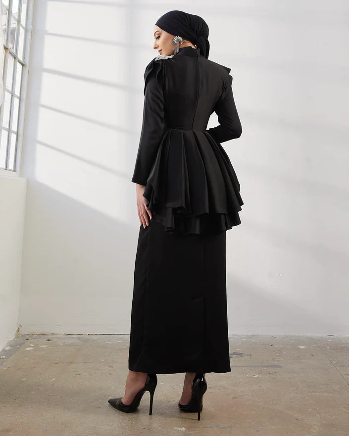 Esila Tesettür Abiye Siyah Taşlı