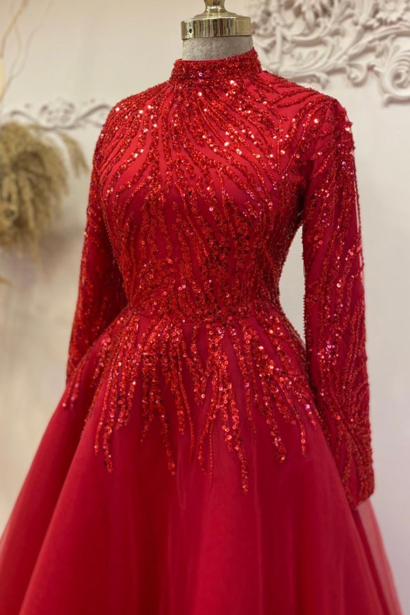 Kırmızı Sera Tesettür Abiye