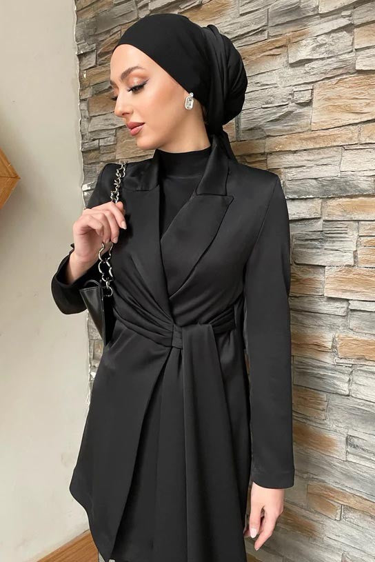 Siyah Tuvana Tesettür Takım