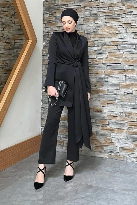 Siyah Tuvana Tesettür Takım