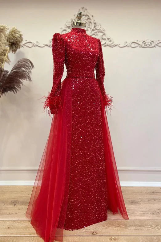 Dila Tesettür Abiye Kırmızı